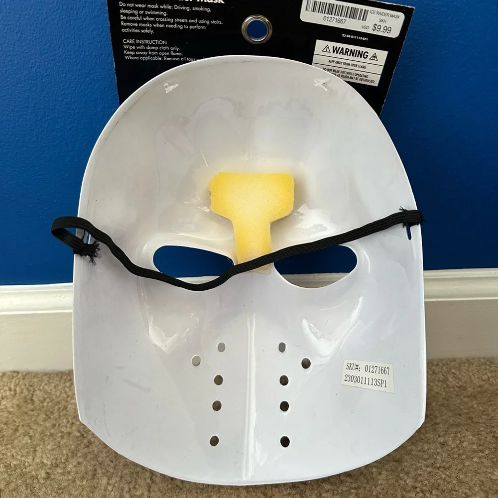 White Ice Rink Raider Mask With Blood Splatters Spirit Halloween